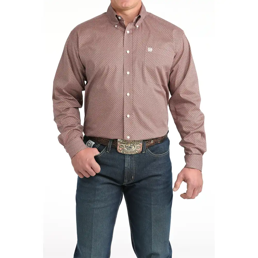 cinch long sleeve men's western shirt in pink