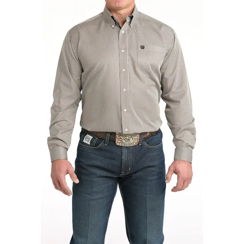 long sleeve men's western shirt in brown stripe