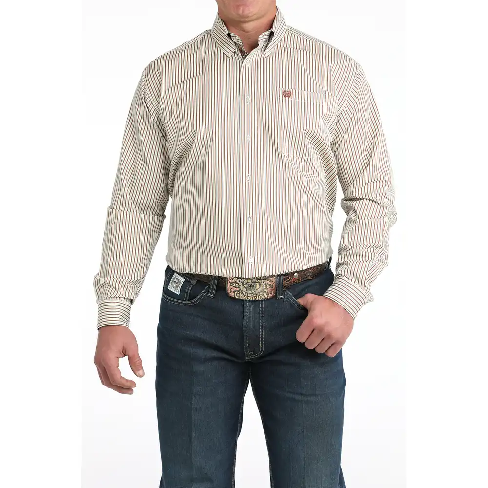 long sleeve men's western shirt in cream stripe
