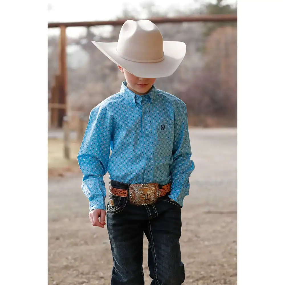 long sleeve boy's western shirt in blue