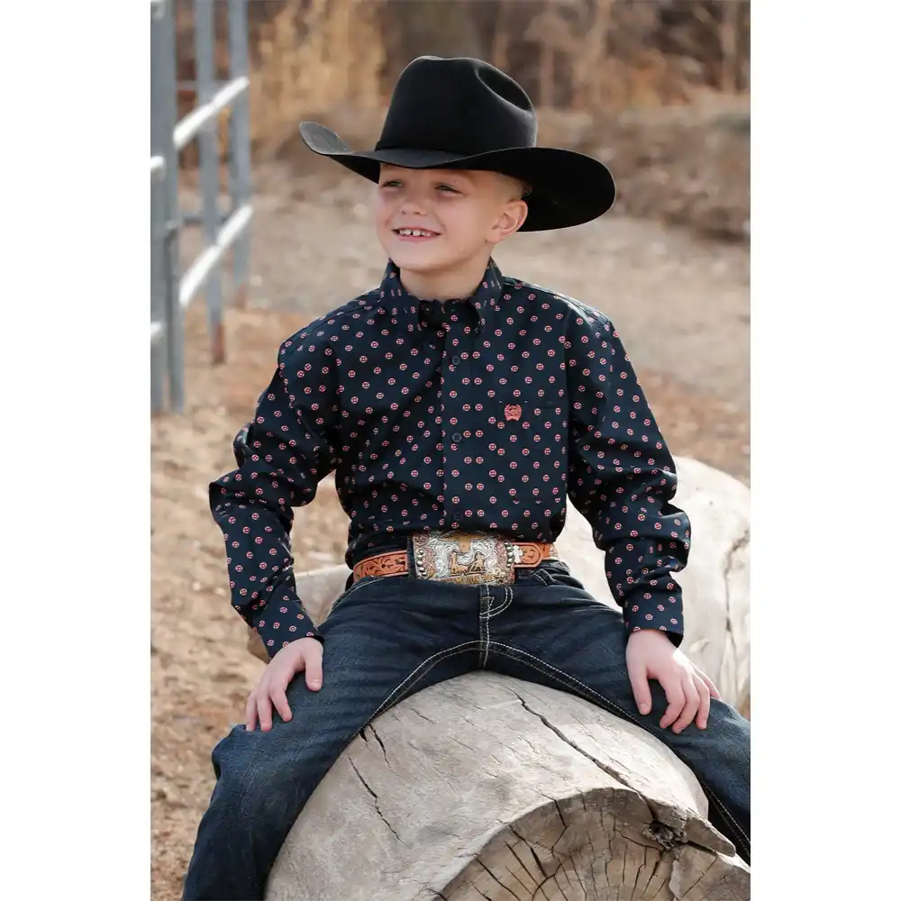 long sleeve boy's western shirt in navy