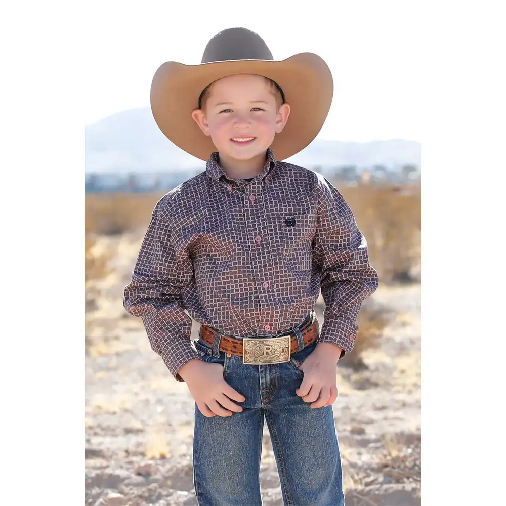 long sleeve boy's western shirt in pink