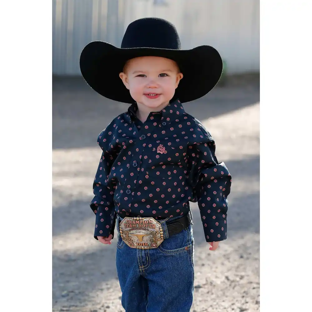 long sleeve boy's toddler western shirt in navy