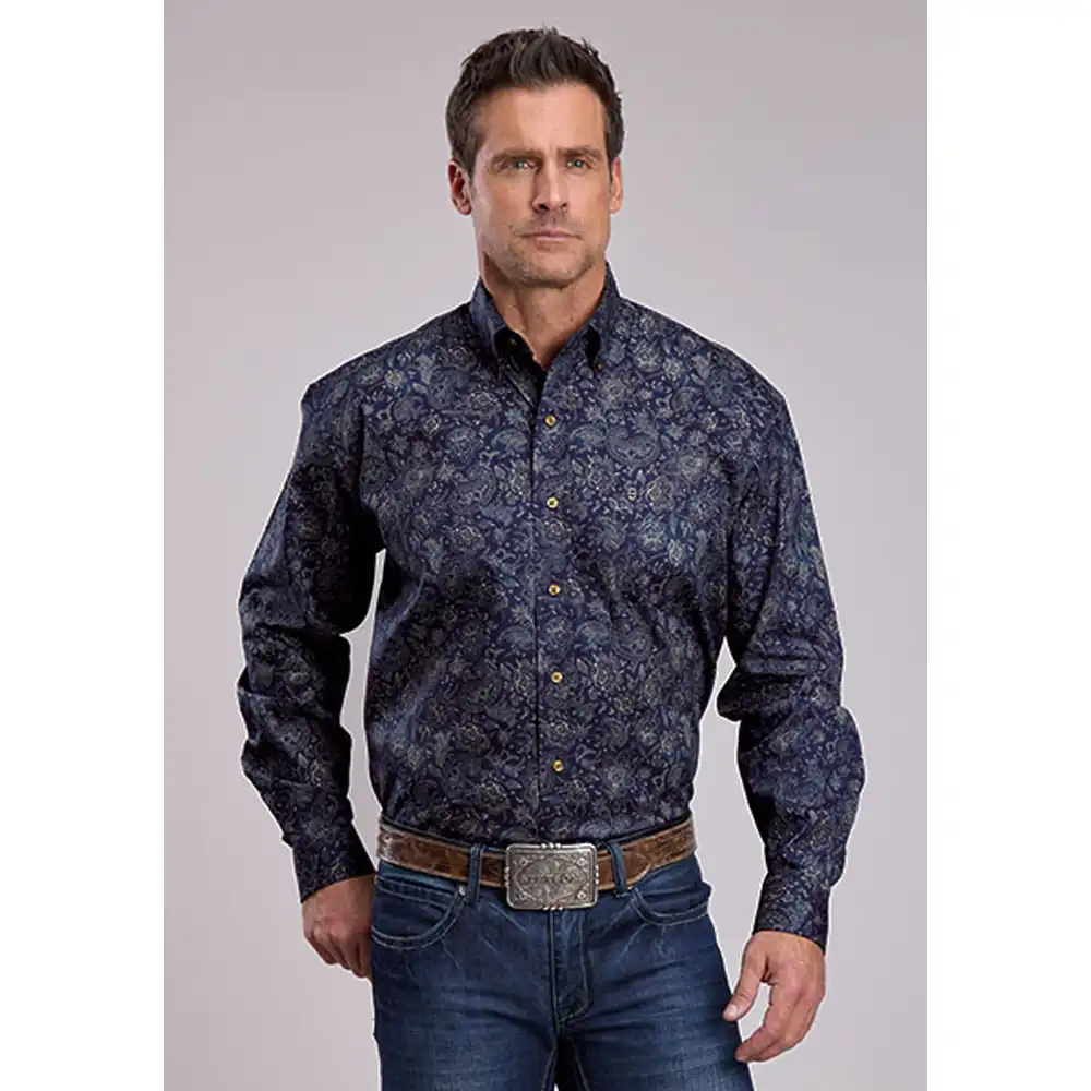 stetson men's long sleeve shirt midnight print