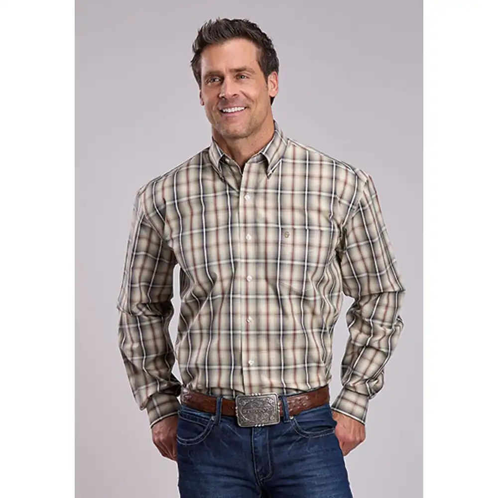 men's long sleeve shirt wheat plaid