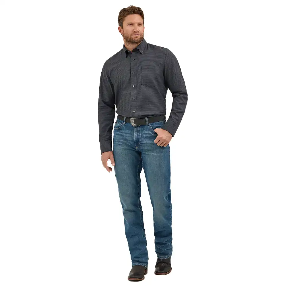 wrangler men's long sleeve shirt grey