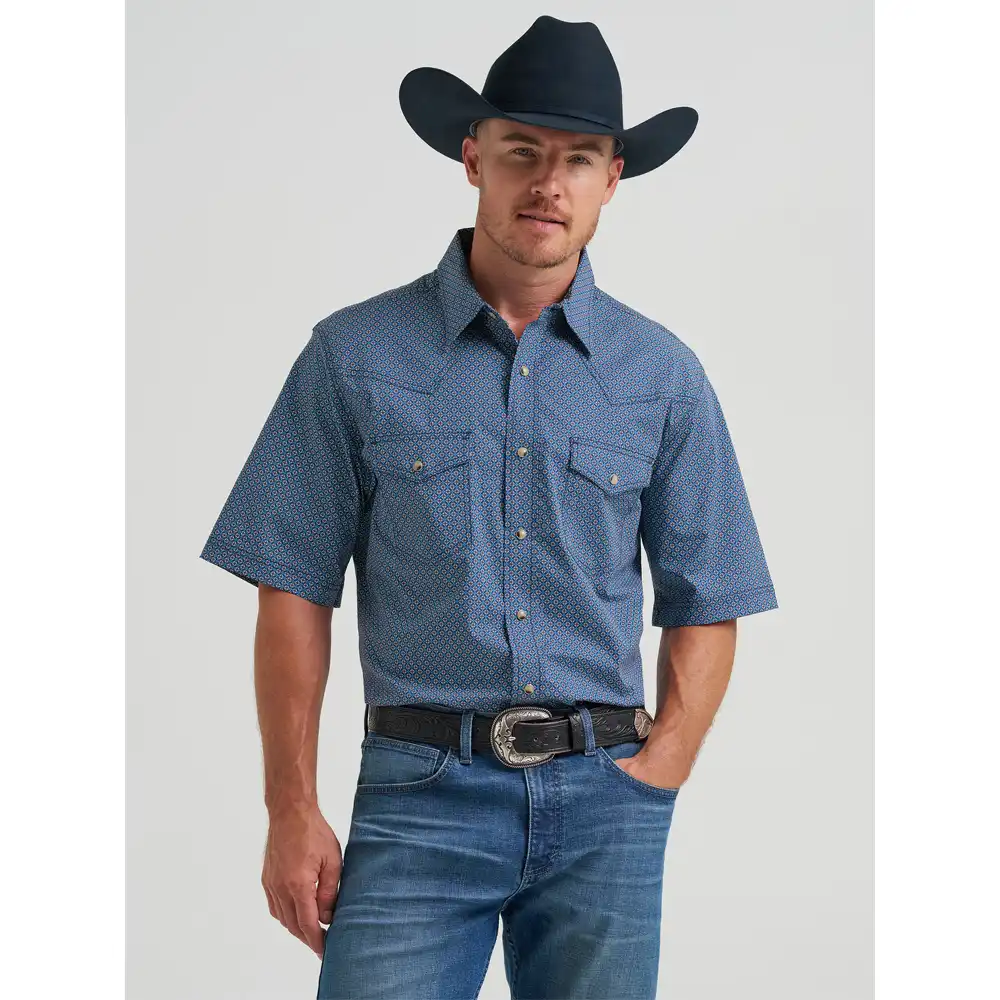 wrangler men's short sleeve blue
