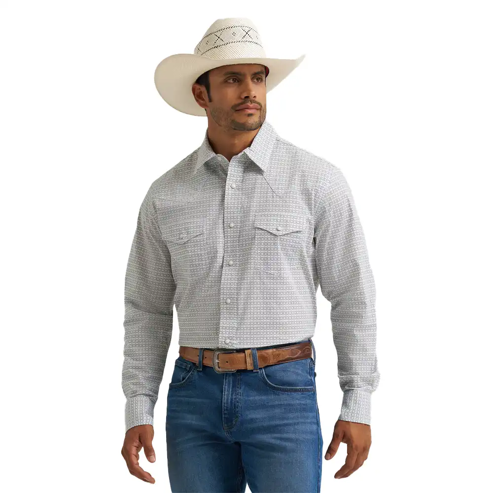 wrangler men's long sleeve shirt grey