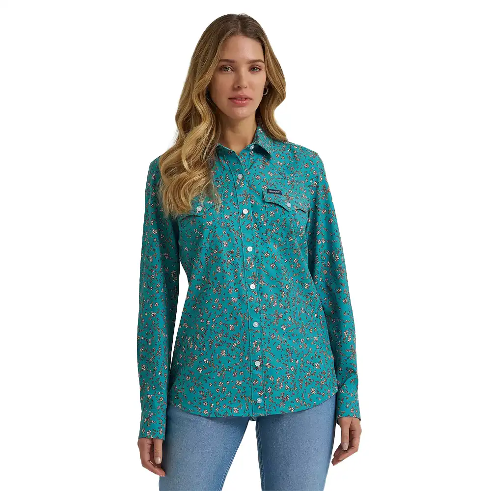 wrangler women's long sleeve shirt teal