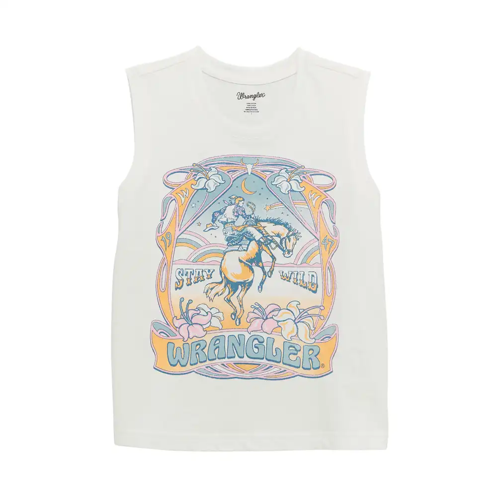 wrangler girl's sleeveless t-shirt in white