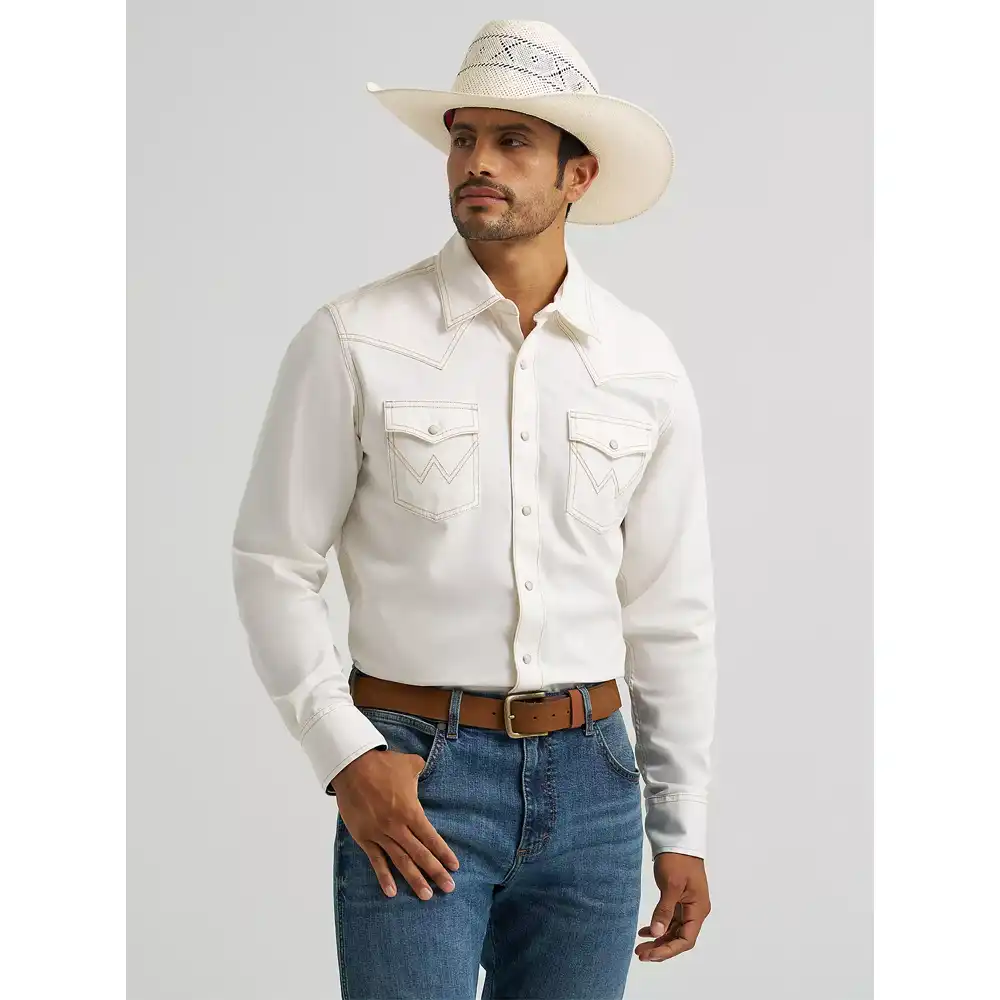 wrangler men's long sleeve shirt egret