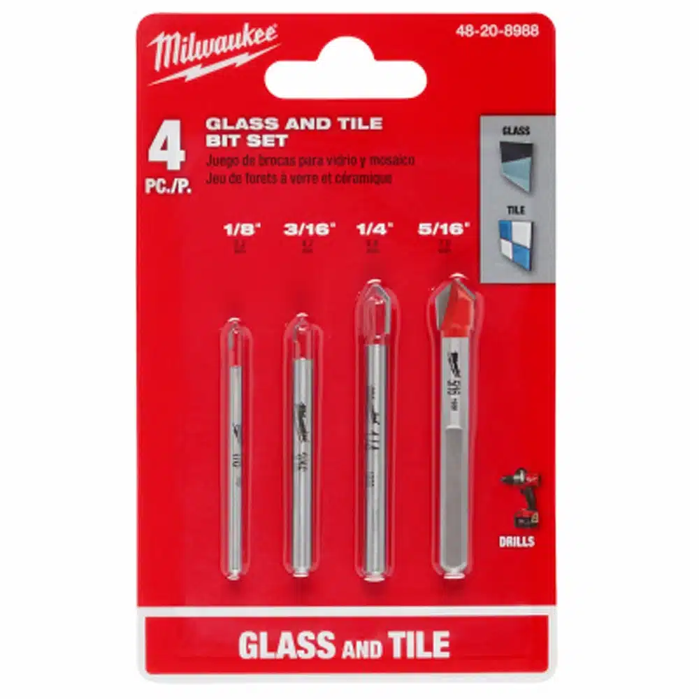 milwaukee 4 piece glass and tile drill bit set
