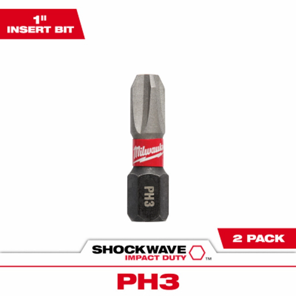 milwaukee #3 phillips insert bits 1 inch 2 pack