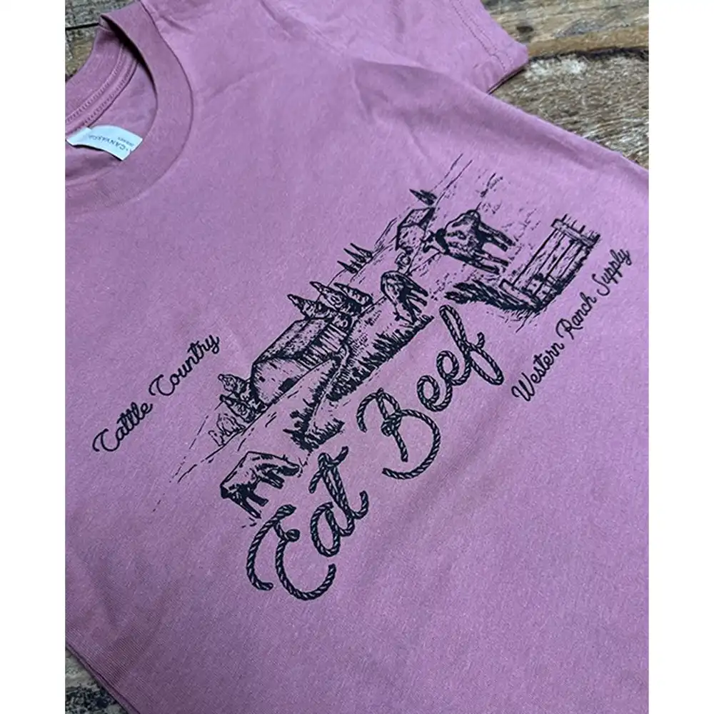 youth graphic tee shirt "eat beef" in mauve