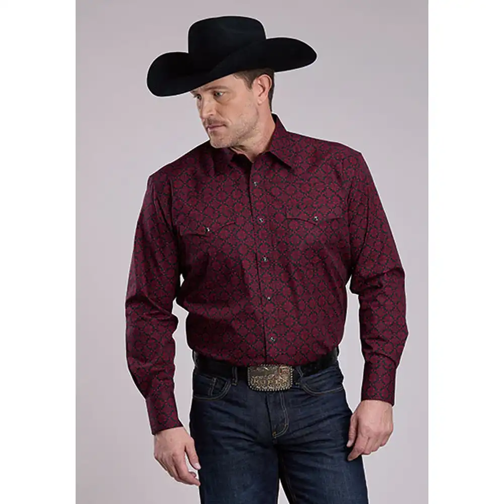 roper men's long sleeve shirt wine