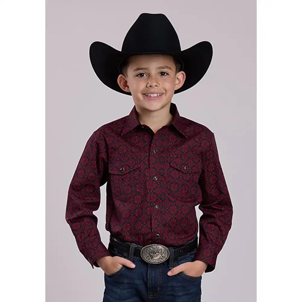 roper boy's long sleeve shirt wine