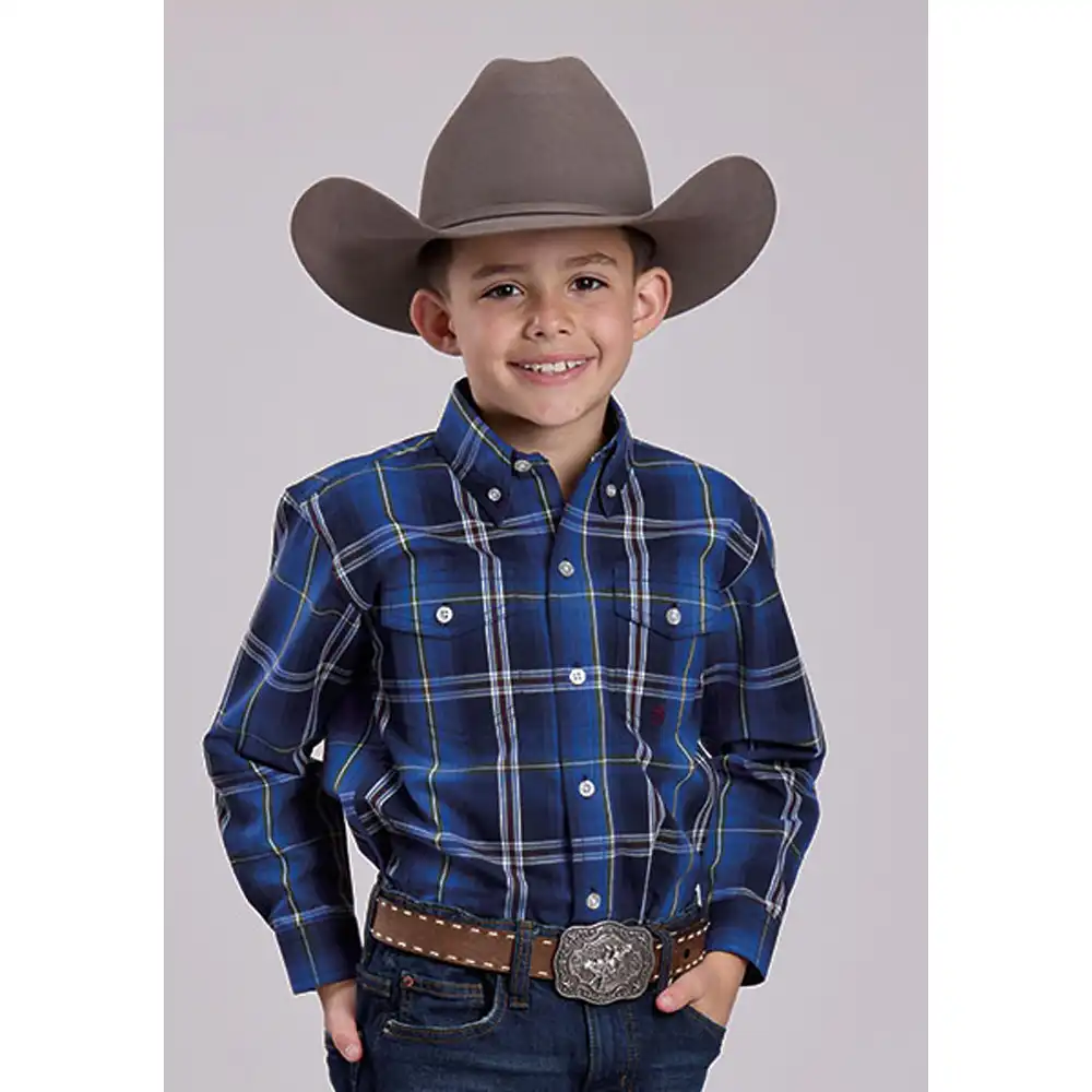 boy's long sleeve shirt midnight plaid