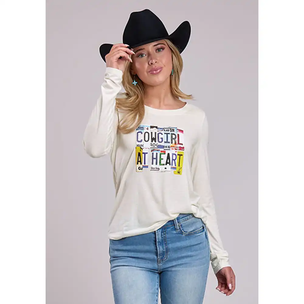 roper women's long sleeve graphic tee cream