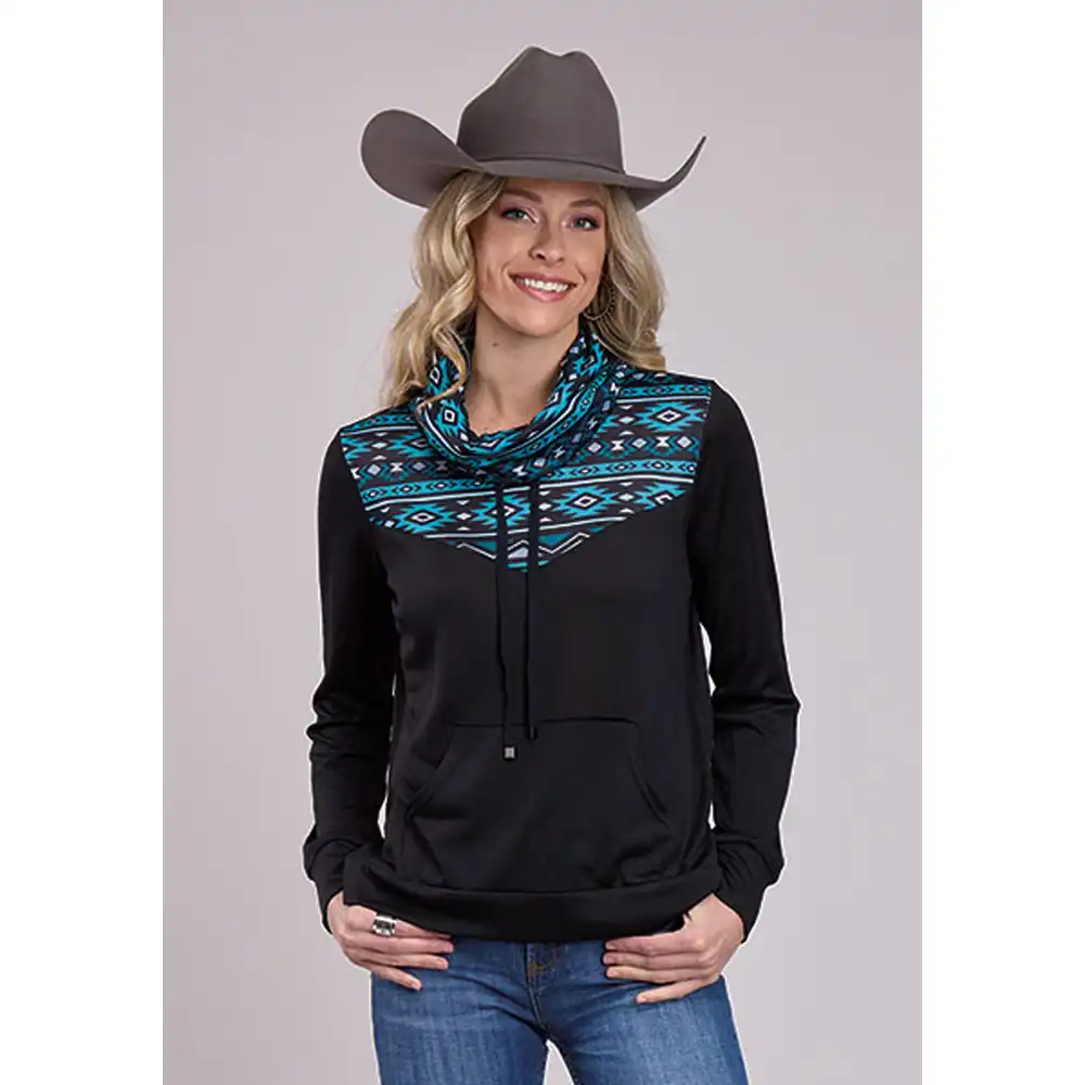 women's pullover cowl neck black