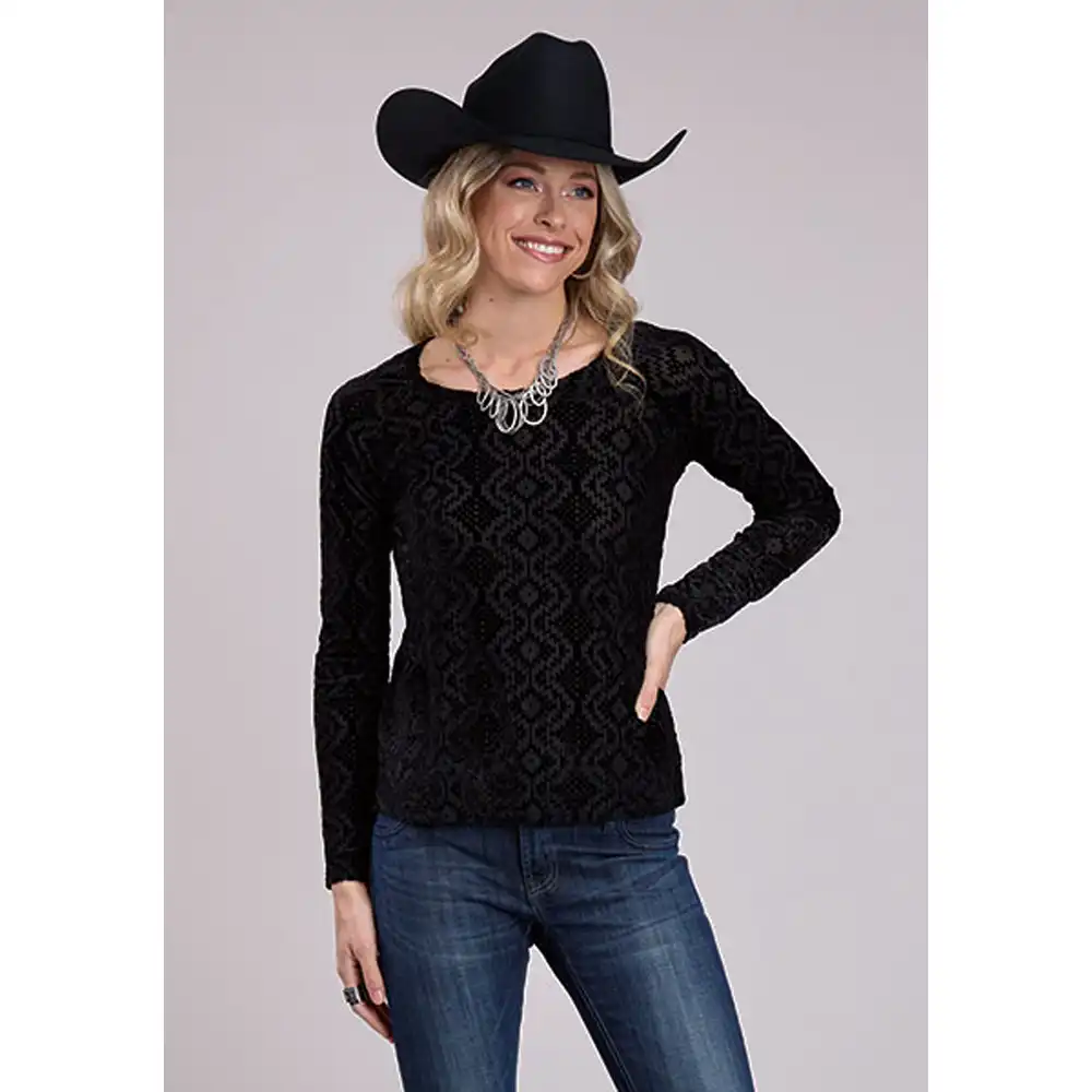 roper women's mesh top black