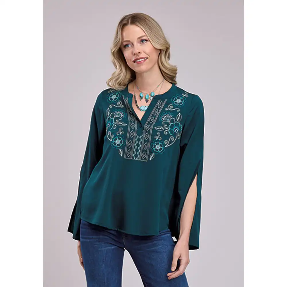 roper women's blouse green and teal