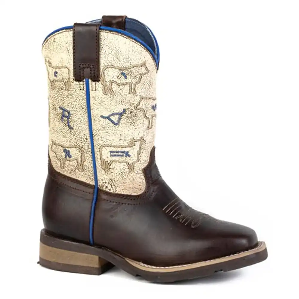 roper boy's square toe boot brown and cream