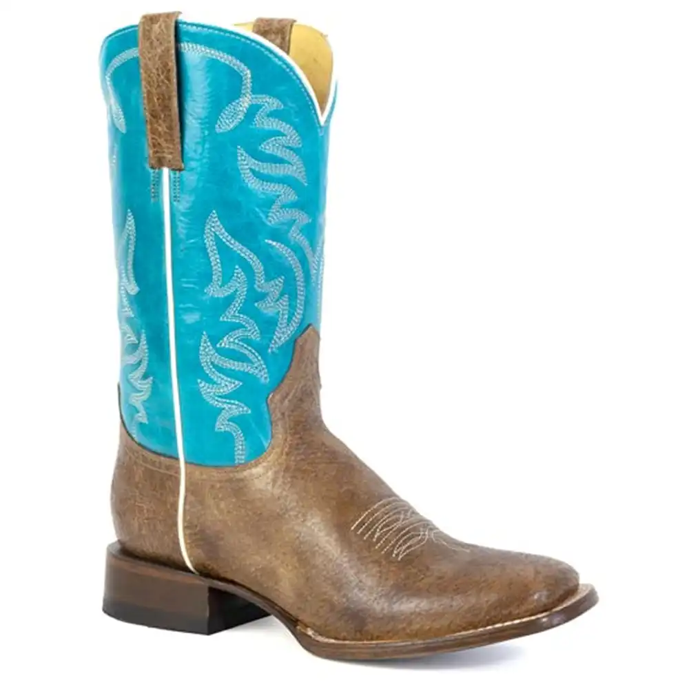 roper girl's square toe boot tan and turquoise