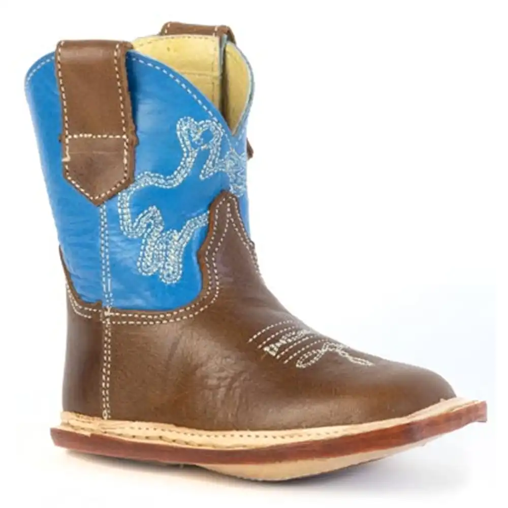 roper square toe boot brown and blue