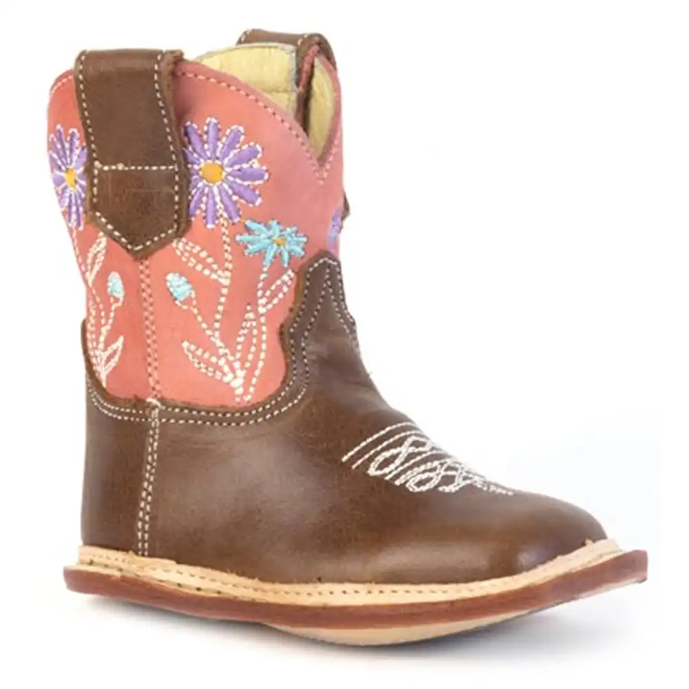 wrangler infant square toe boot brown and pink