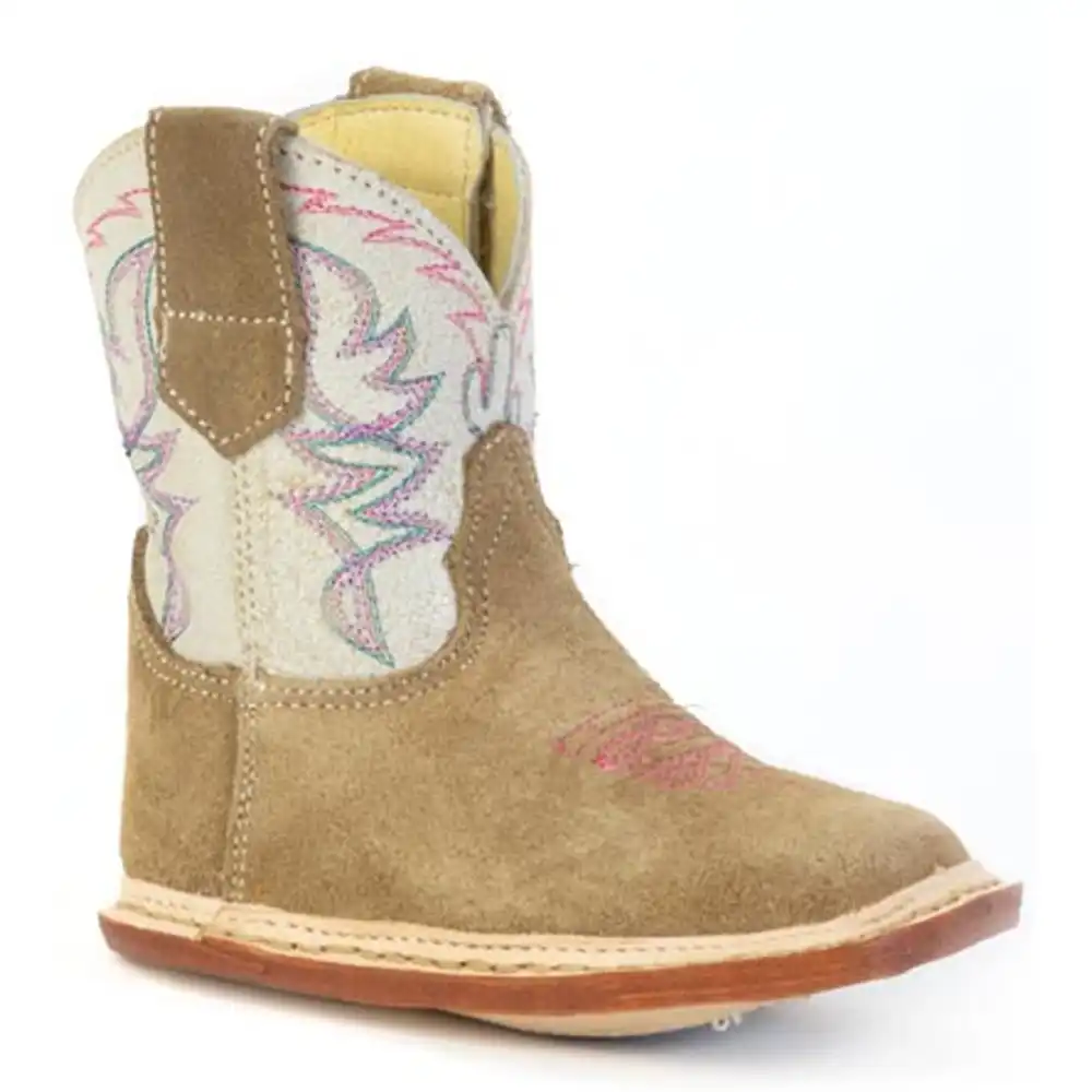 infant square toe boot tan and cream