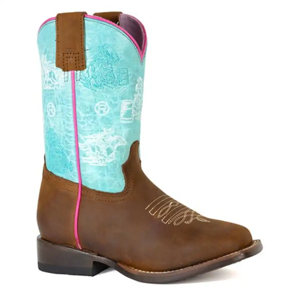 roper little kid's square toe boots brown and teal