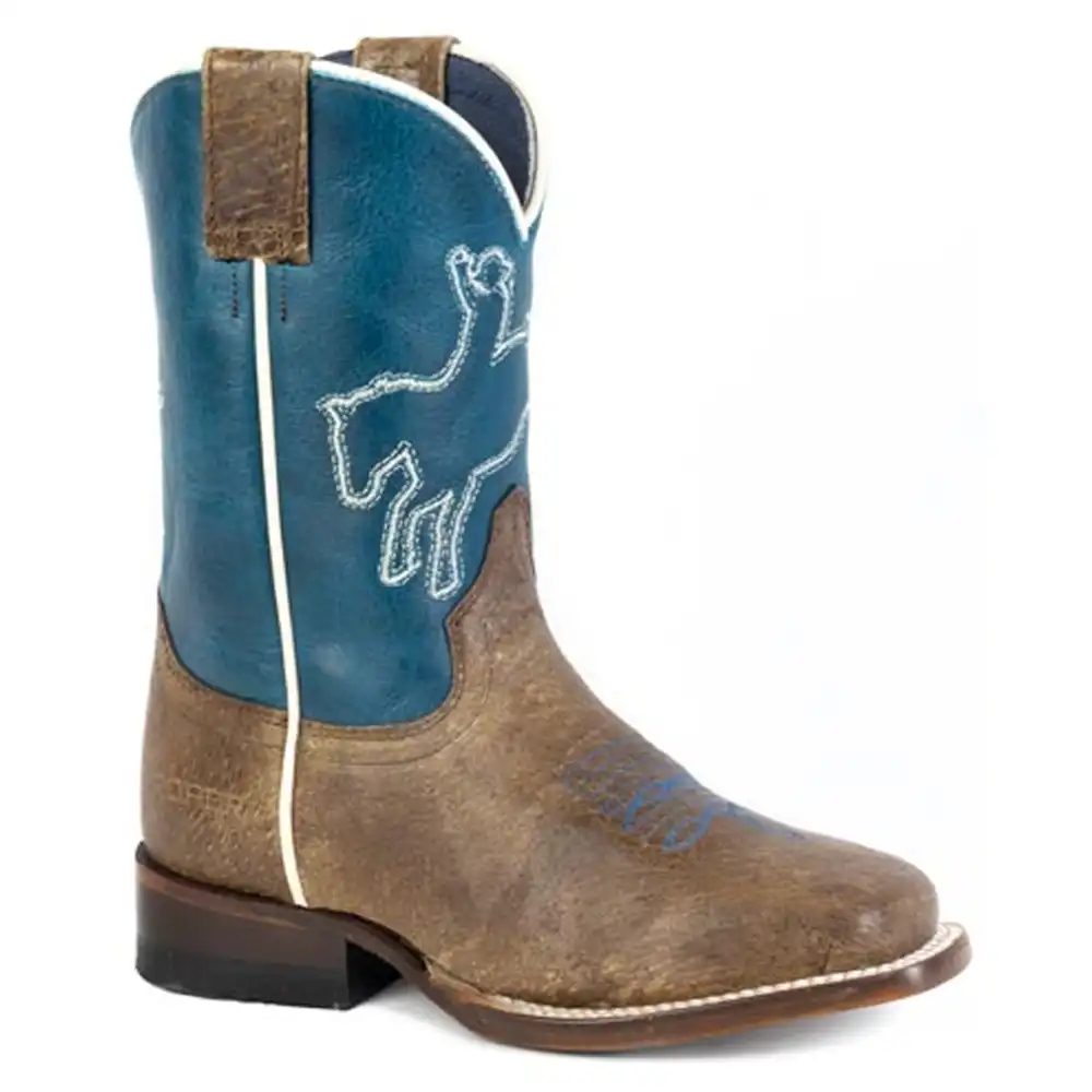roper square toe boot brown and blue