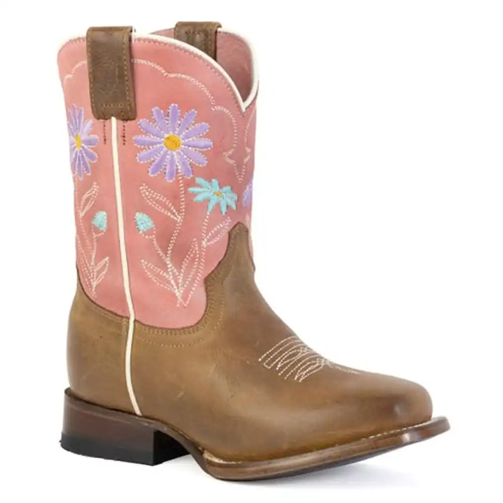 roper girl's square toe boot brown and pink