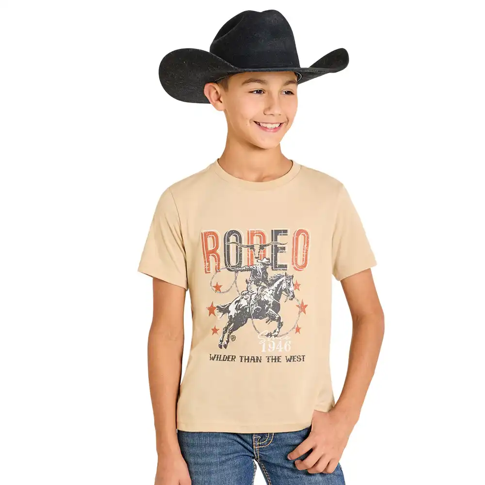 rock & roll denim boy's graphic tee tan