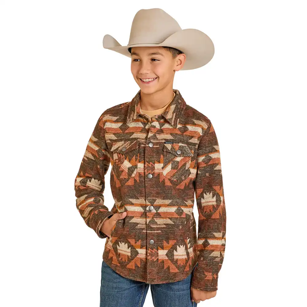 rock & roll denim boy's aztec shacket