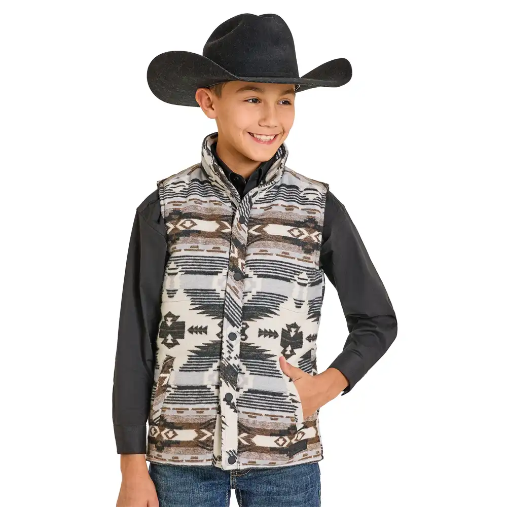 rock n roll boy's aztec vest grey