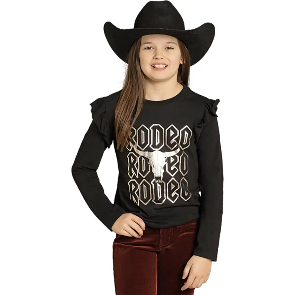 rock & roll denim girl's black tee