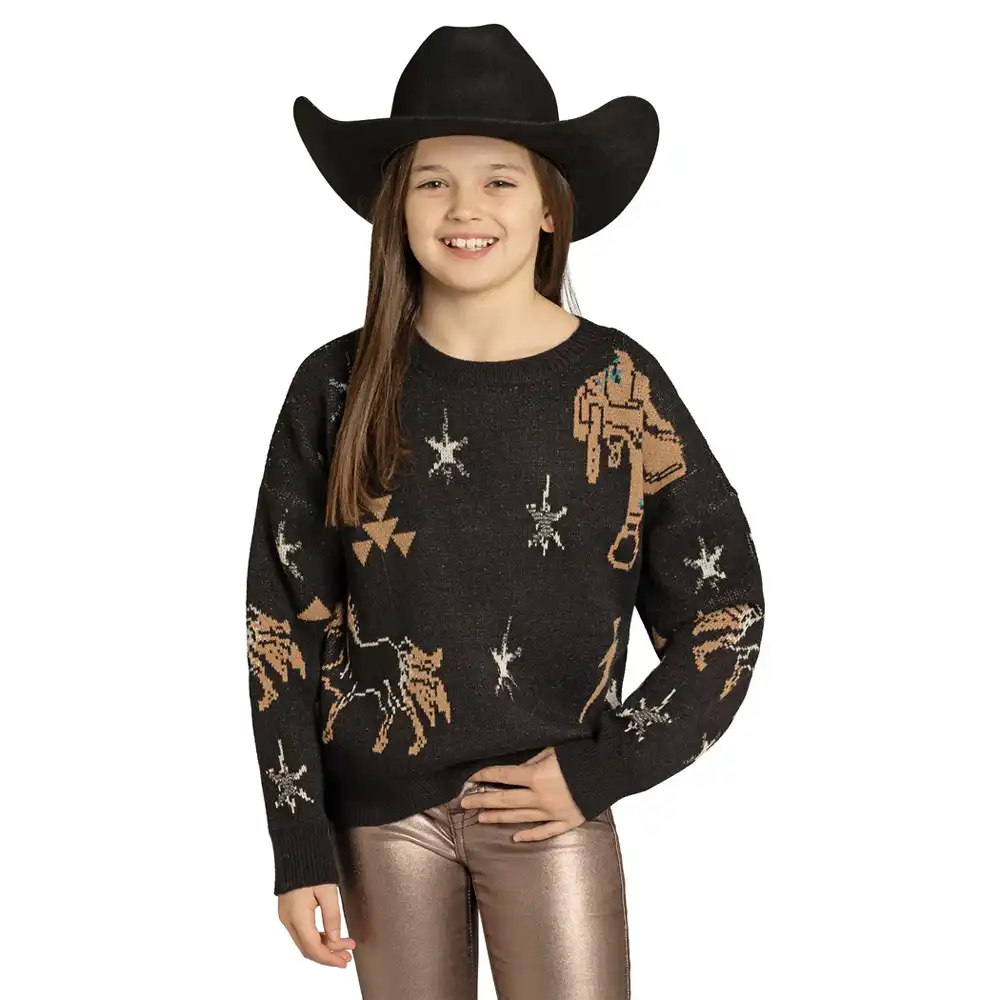 rock n roll denim girl's sweater black