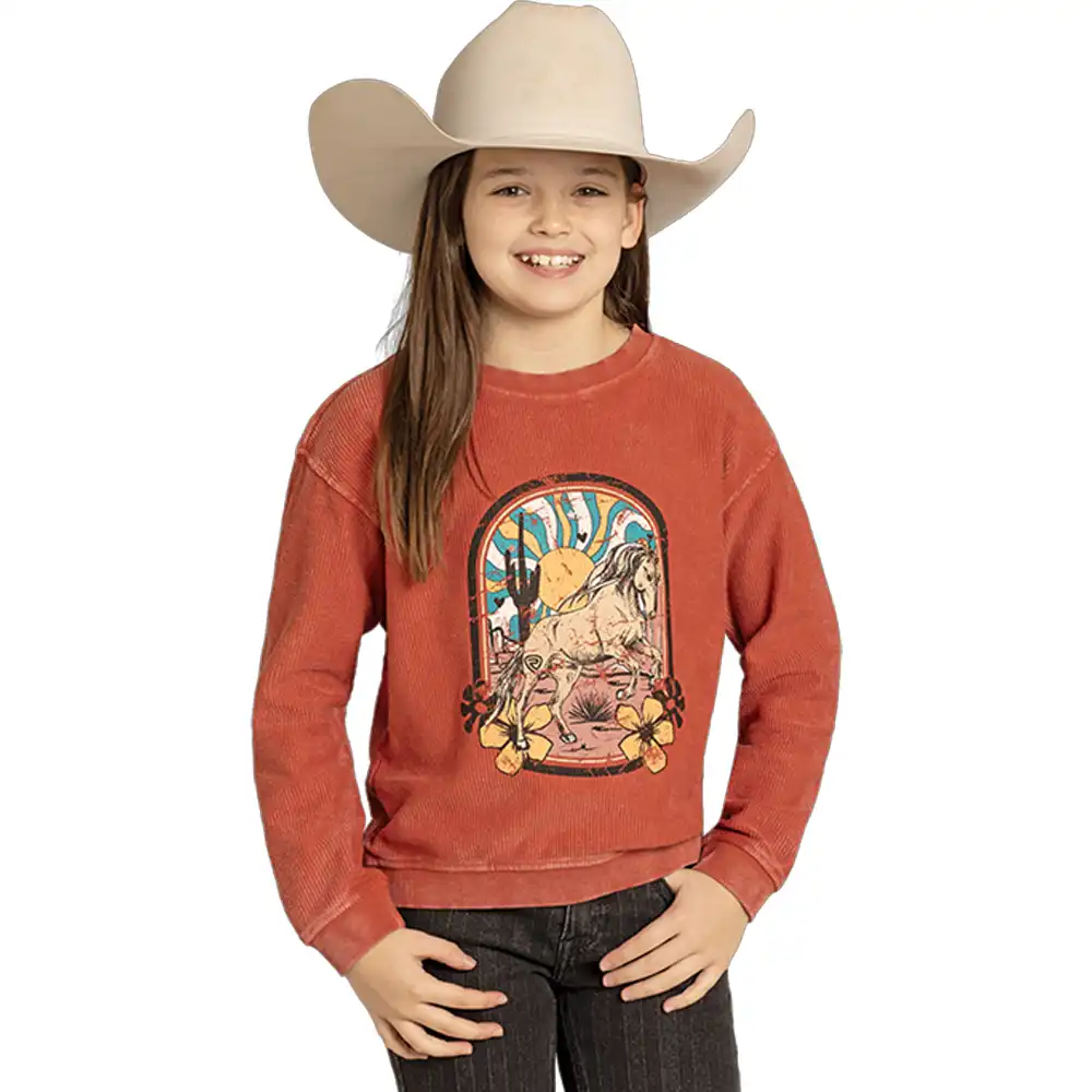 rock n roll denim girl's graphic long sleeve orange