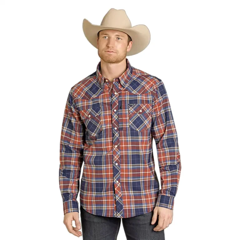 rock n roll denim men's plaid shirt blue