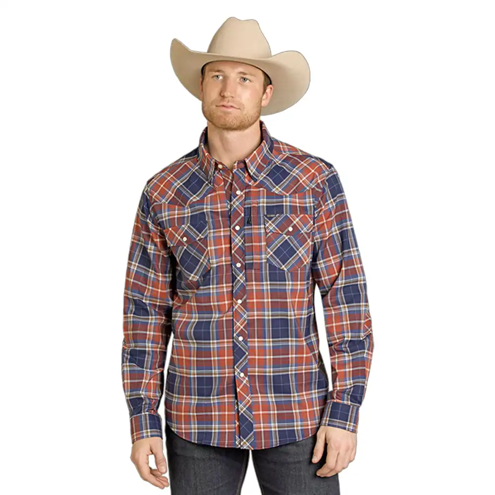 rock n roll denim men's plaid shirt blue