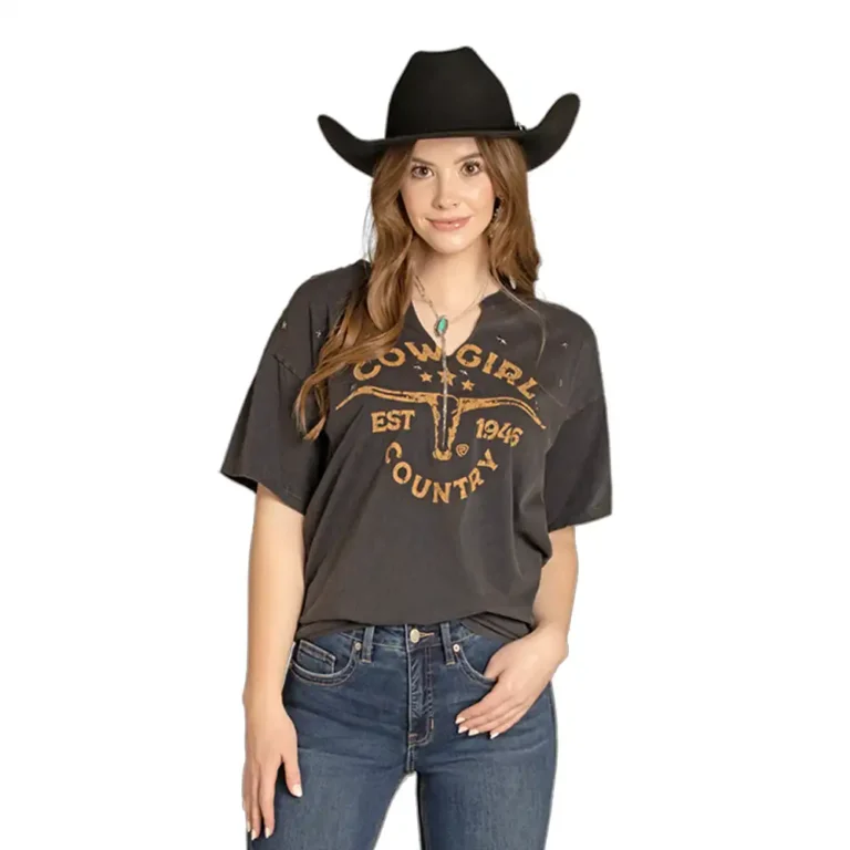 rock n roll denim women's charcoal graphic tee