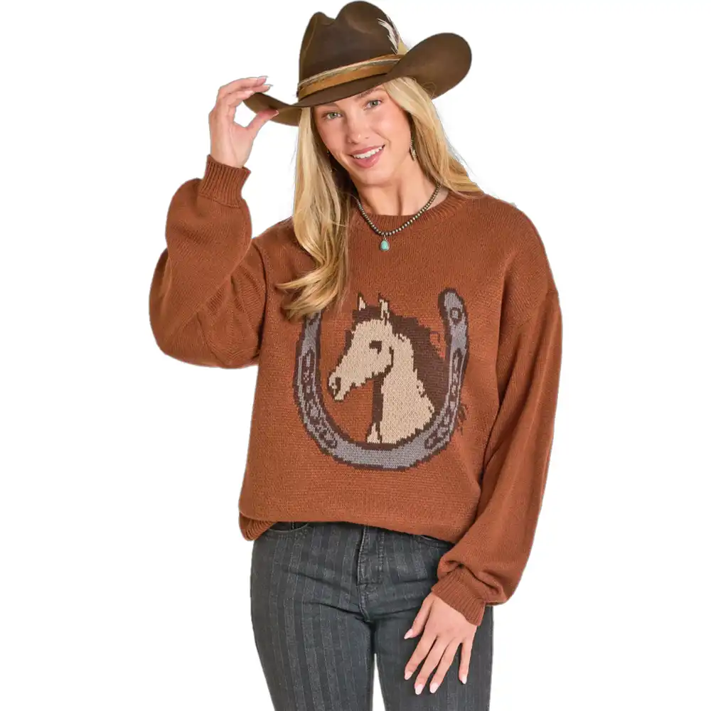 horse sweater burnt orange