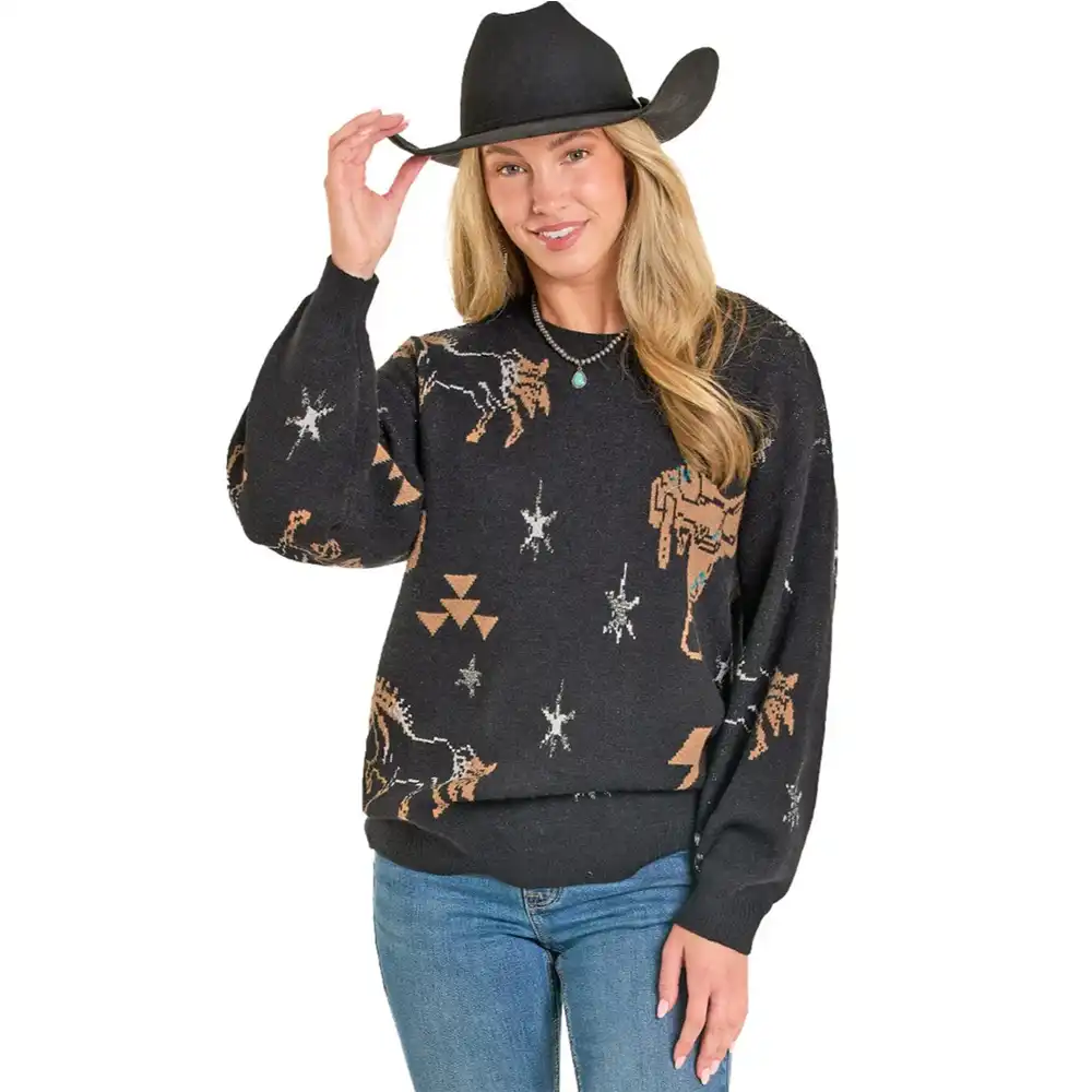 rock & roll denim women's sweater black