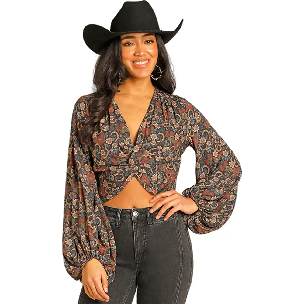 rock & roll denim women's floral top