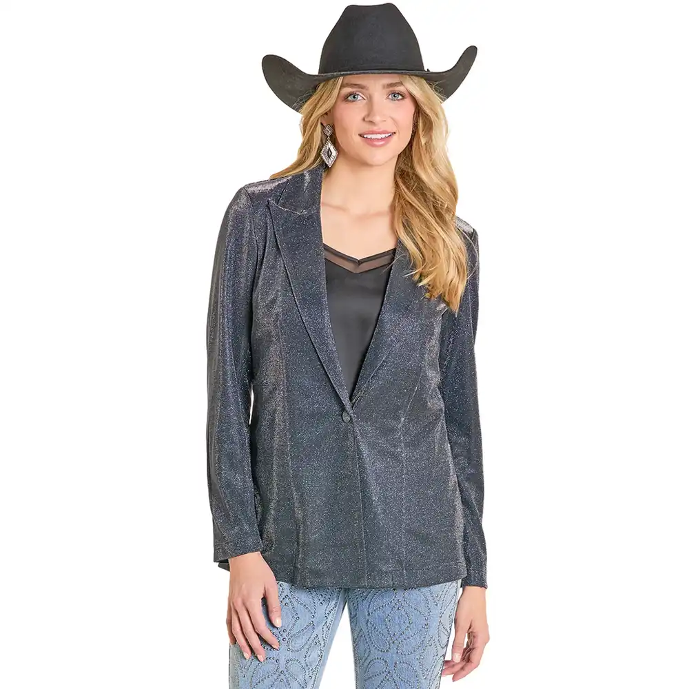 rock & roll denim iridescent blazer black