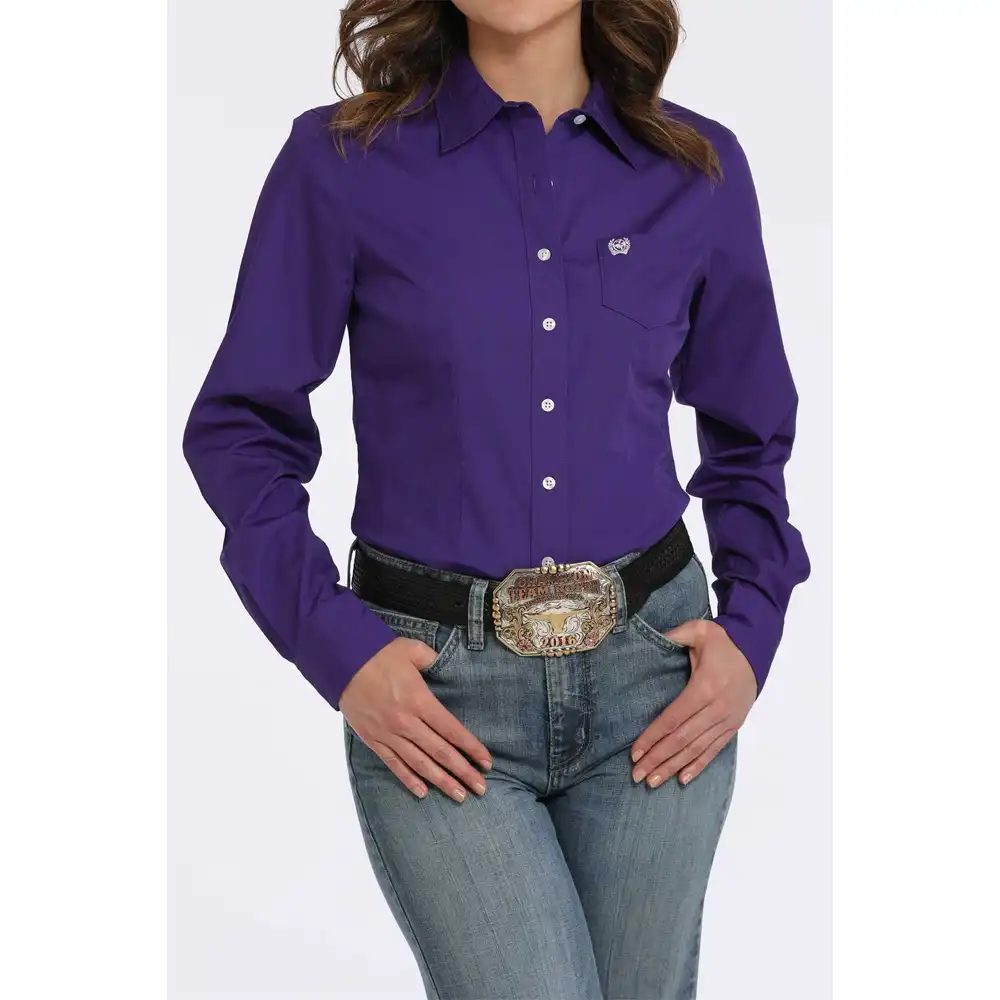 cinch women's long sleeve shirt solid purple