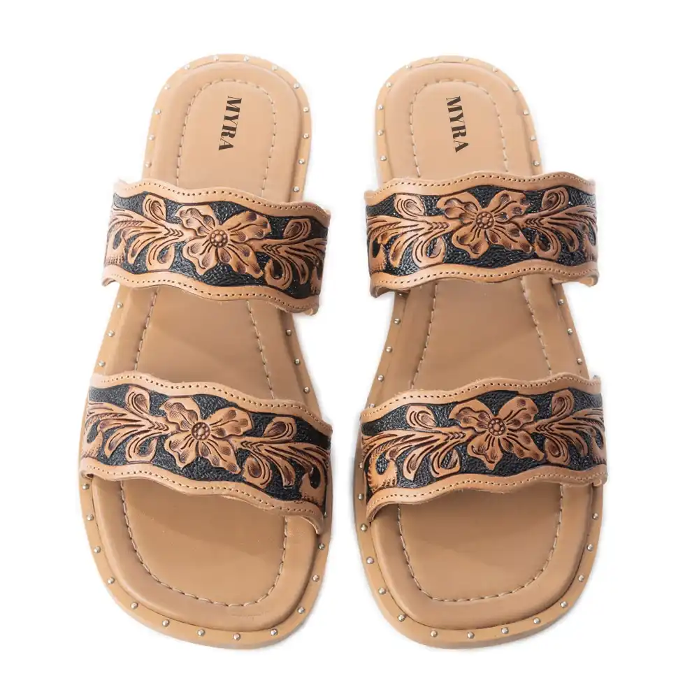 myra santa fe daisy slides black and brown