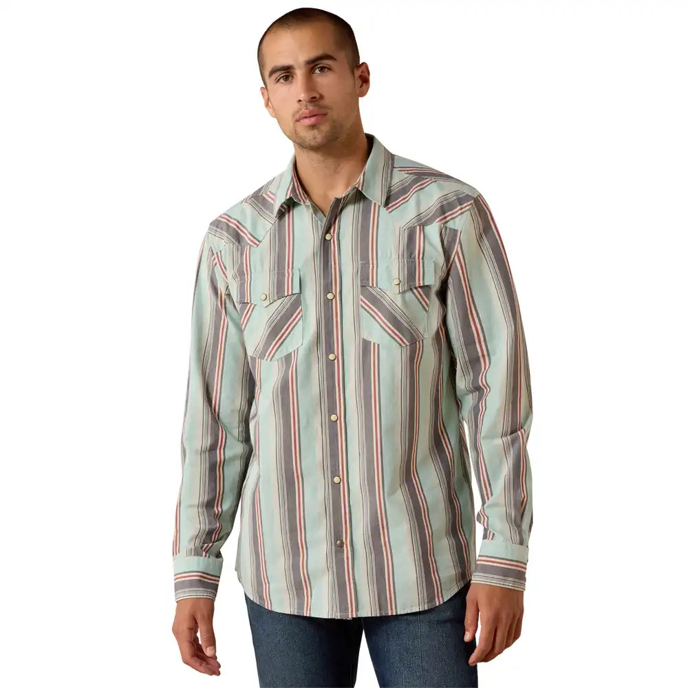 men's long sleeve shirt turquoise stripe