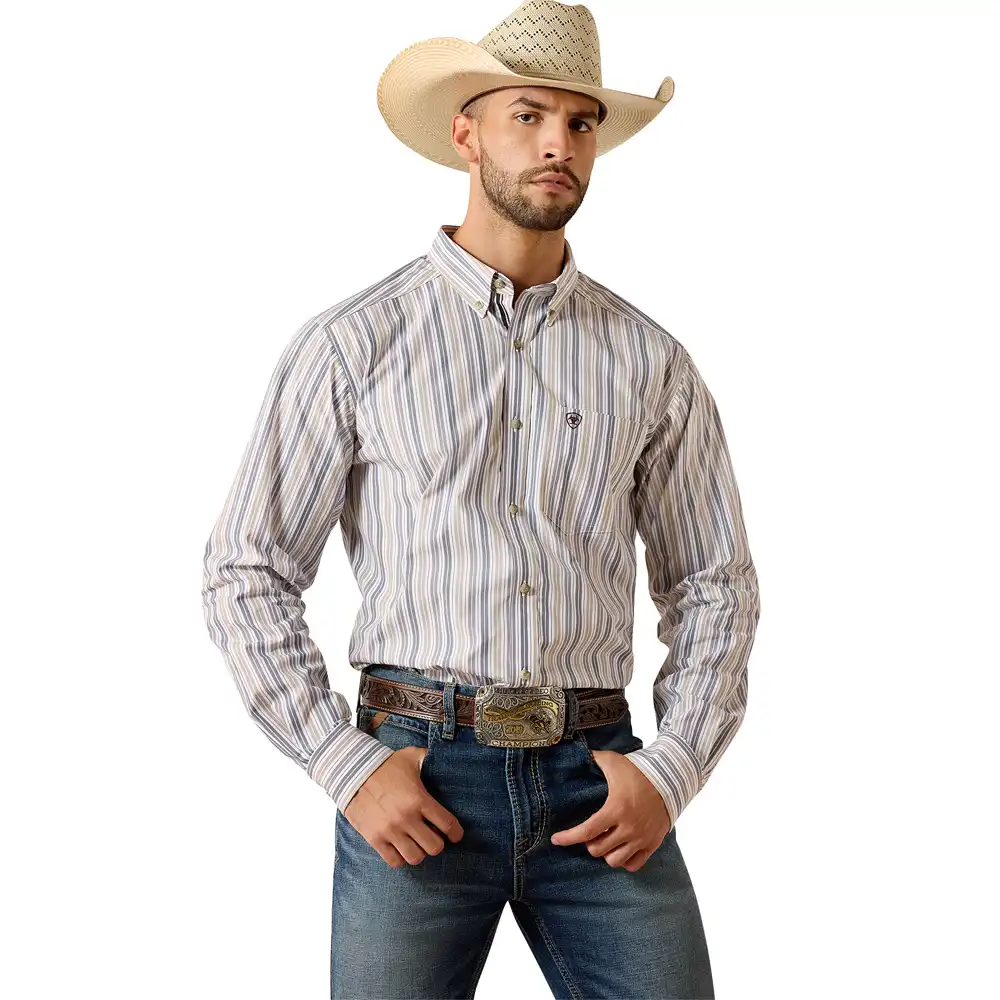 ariat men's long sleeve shirt white stripe